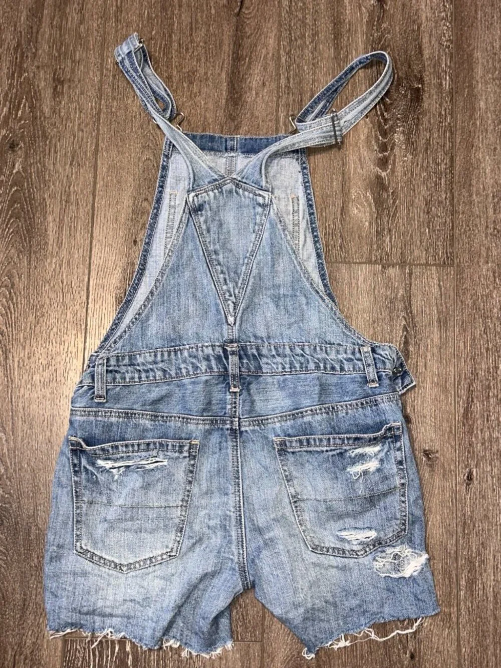 American Eagle Tomgirl Shortall Overalls Blue Denim Womens Size XXS  Distressed